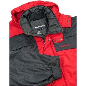 Edelweiss Skiwear Ski Jacket Mens Medium Red Black Vintage 90s Hooded Insulated